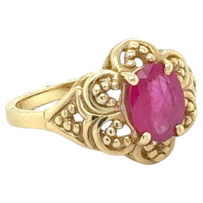 1/2ct Burma Ruby Solitaire 14k Yellow Gold Filigree Ring 3.9g Size 6.5