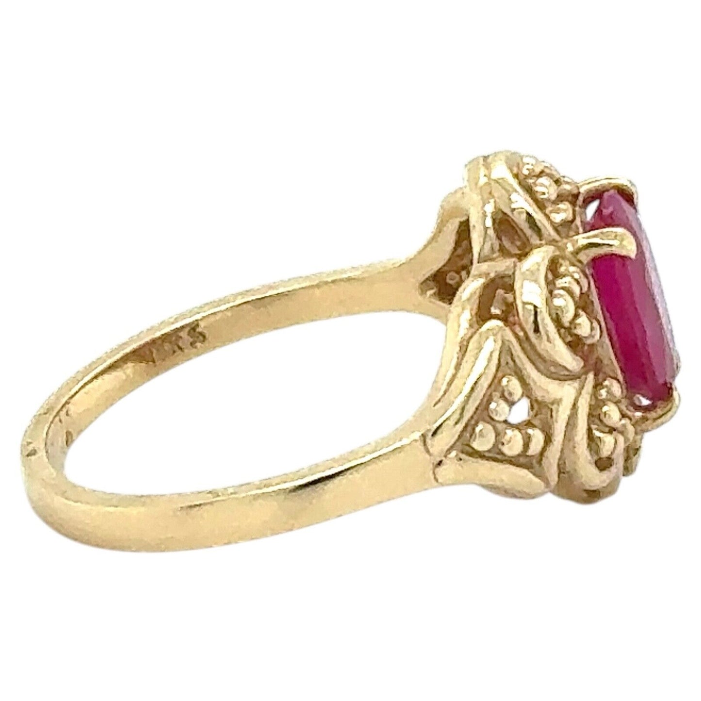 1/2ct Burma Ruby Solitaire 14k Yellow Gold Filigree Ring 3.9g Size 6.5