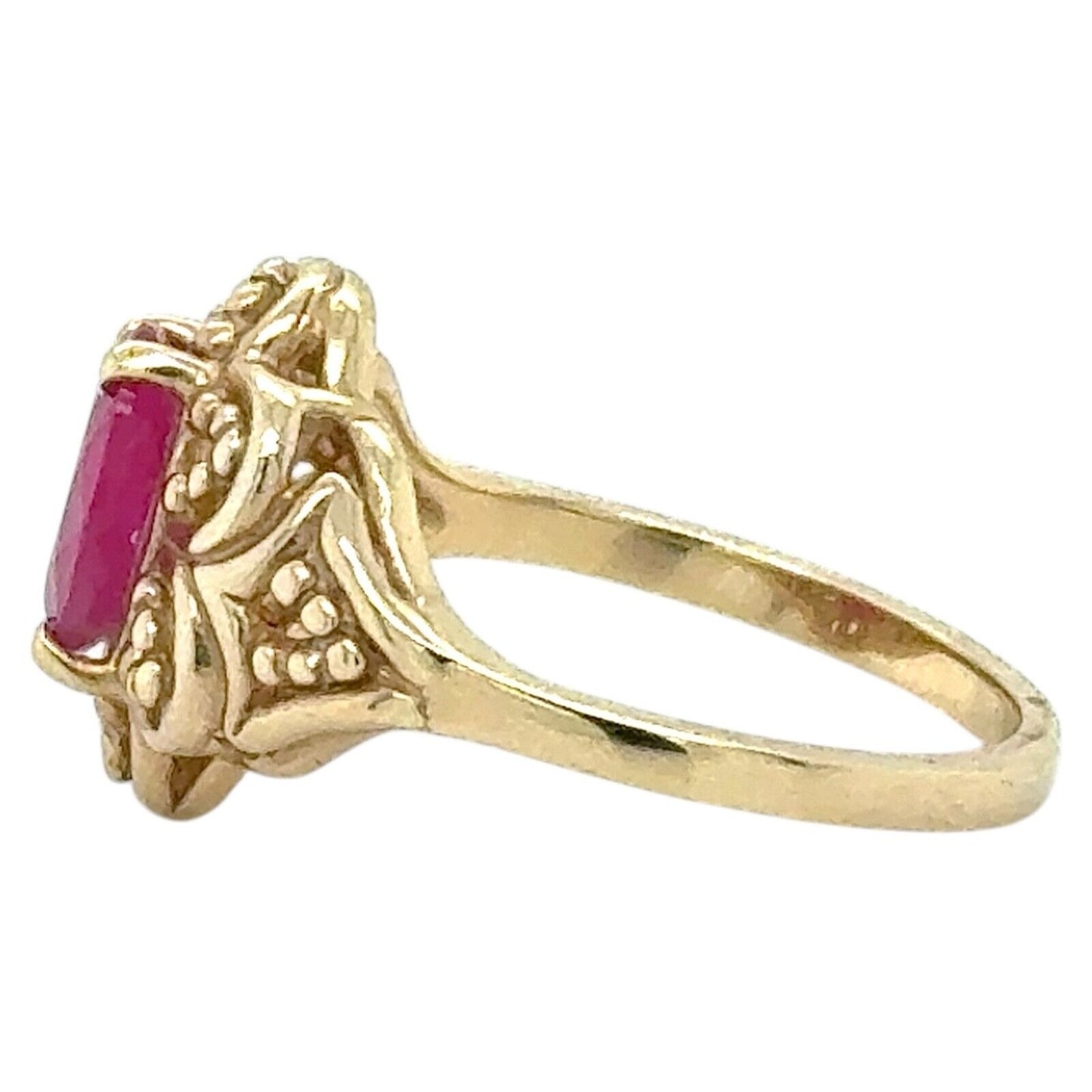 1/2ct Burma Ruby Solitaire 14k Yellow Gold Filigree Ring 3.9g Size 6.5