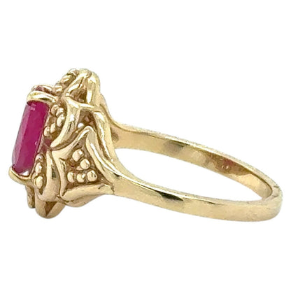1/2ct Burma Ruby Solitaire 14k Yellow Gold Filigree Ring 3.9g Size 6.5
