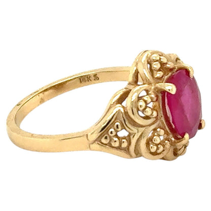1/2ct Burma Ruby Solitaire 14k Yellow Gold Filigree Ring 3.9g Size 6.5