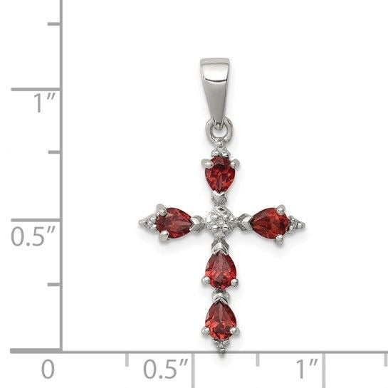 Sterling Silver 925 Pear Garnet Cross Pendant