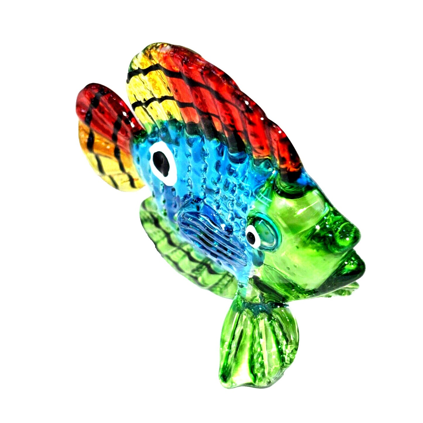 Hand Blown Multicolor Glass Butterflyfish Figurine - 2½" Long 2⅛" High 1" Wide - Vibrant Decor Accent