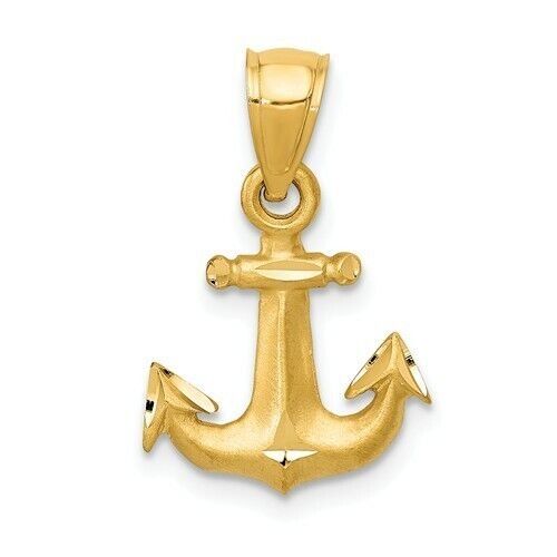 14K Diamond cut Anchor Pendant