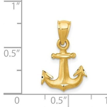 14K Diamond cut Anchor Pendant
