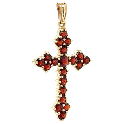 Garnet Cross 10k Yellow Gold Pendant 2.4g