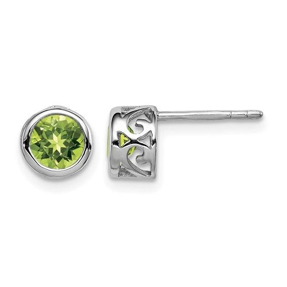 August Birthstone Sterling Silver Peridot Round  Earrings