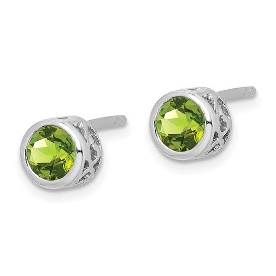 August Birthstone Sterling Silver Peridot Round  Earrings