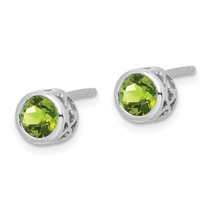 August Birthstone Sterling Silver Peridot Round  Earrings