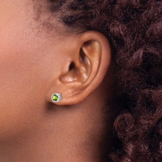 August Birthstone Sterling Silver Peridot Round  Earrings
