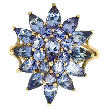 2.75ctw Tanzanite Cluster Cocktail 10k Yellow Gold Ring 2.8g Size 7.25