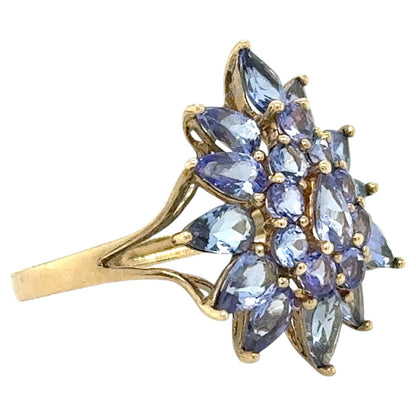2.75ctw Tanzanite Cluster Cocktail 10k Yellow Gold Ring 2.8g Size 7.25