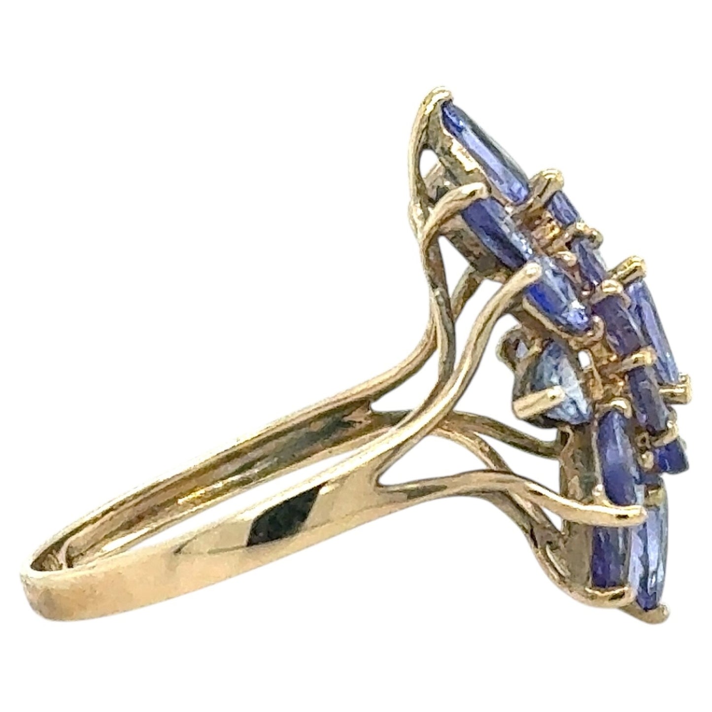 2.75ctw Tanzanite Cluster Cocktail 10k Yellow Gold Ring 2.8g Size 7.25