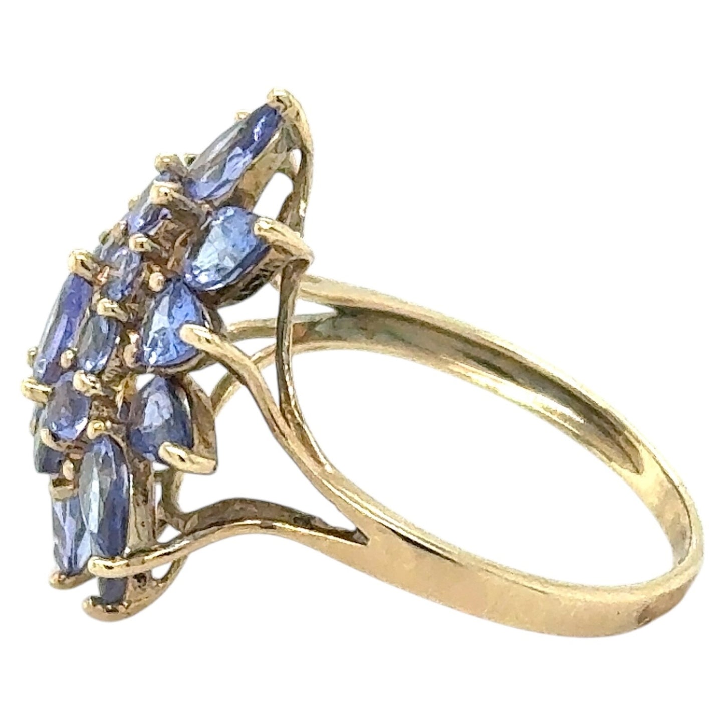 2.75ctw Tanzanite Cluster Cocktail 10k Yellow Gold Ring 2.8g Size 7.25