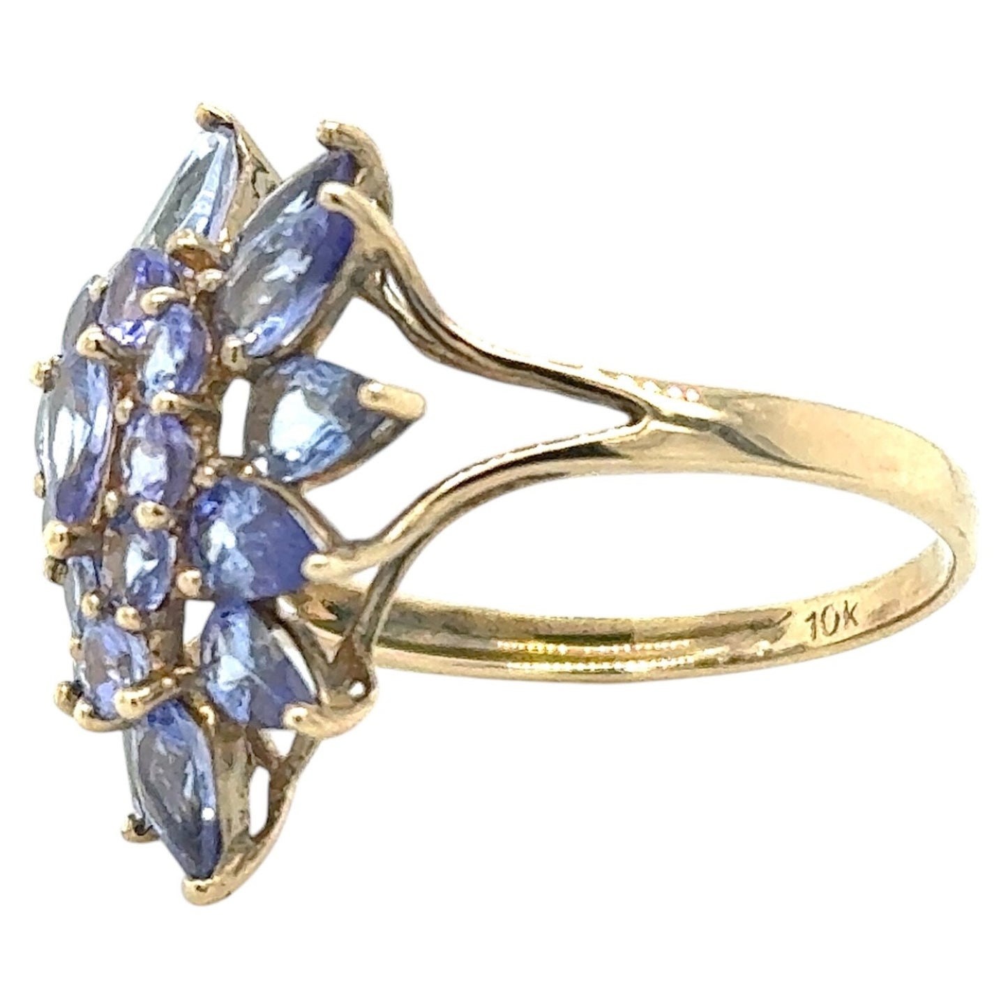 2.75ctw Tanzanite Cluster Cocktail 10k Yellow Gold Ring 2.8g Size 7.25