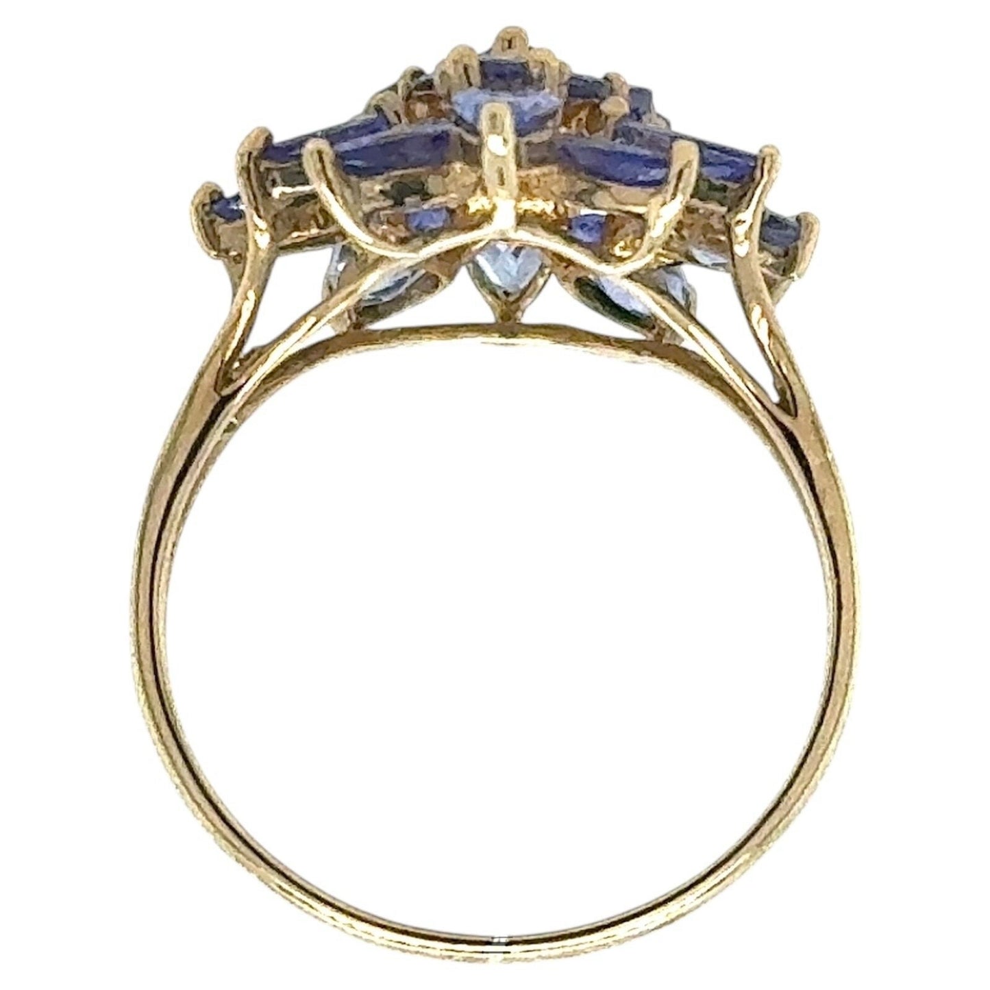 2.75ctw Tanzanite Cluster Cocktail 10k Yellow Gold Ring 2.8g Size 7.25