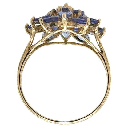 2.75ctw Tanzanite Cluster Cocktail 10k Yellow Gold Ring 2.8g Size 7.25