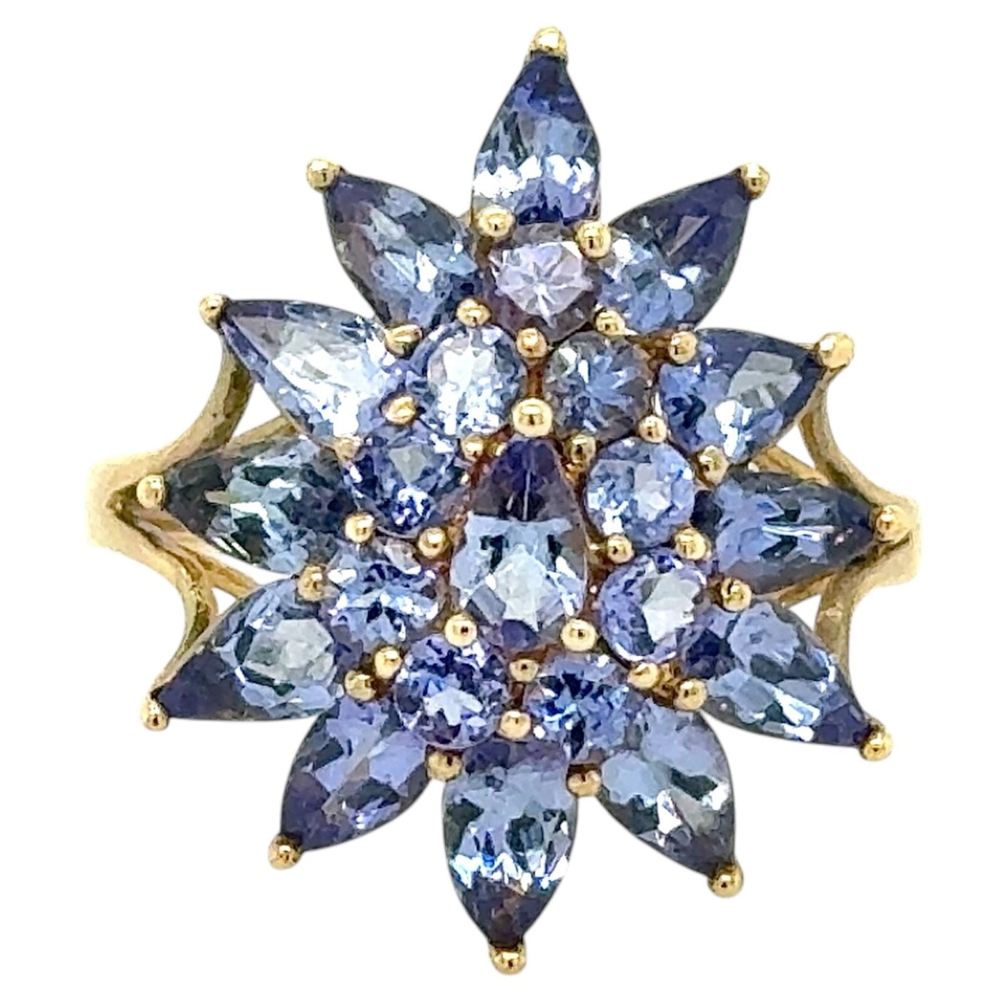 2.75ctw Tanzanite Cluster Cocktail 10k Yellow Gold Ring 2.8g Size 7.25