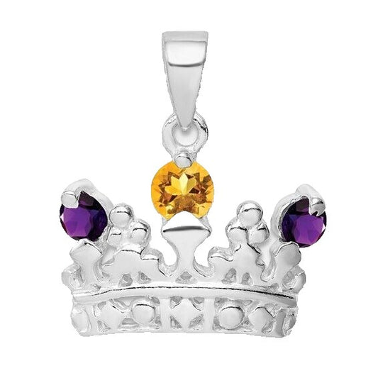 Sterling Silver Citrine and Amethyst Polished Crown Pendant