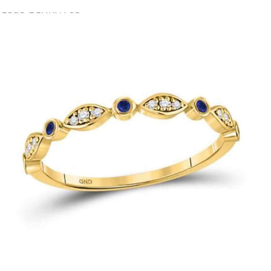 10K Yellow Gold 1/10ctw Blue Sapphire Diamond Stackable Band Ring