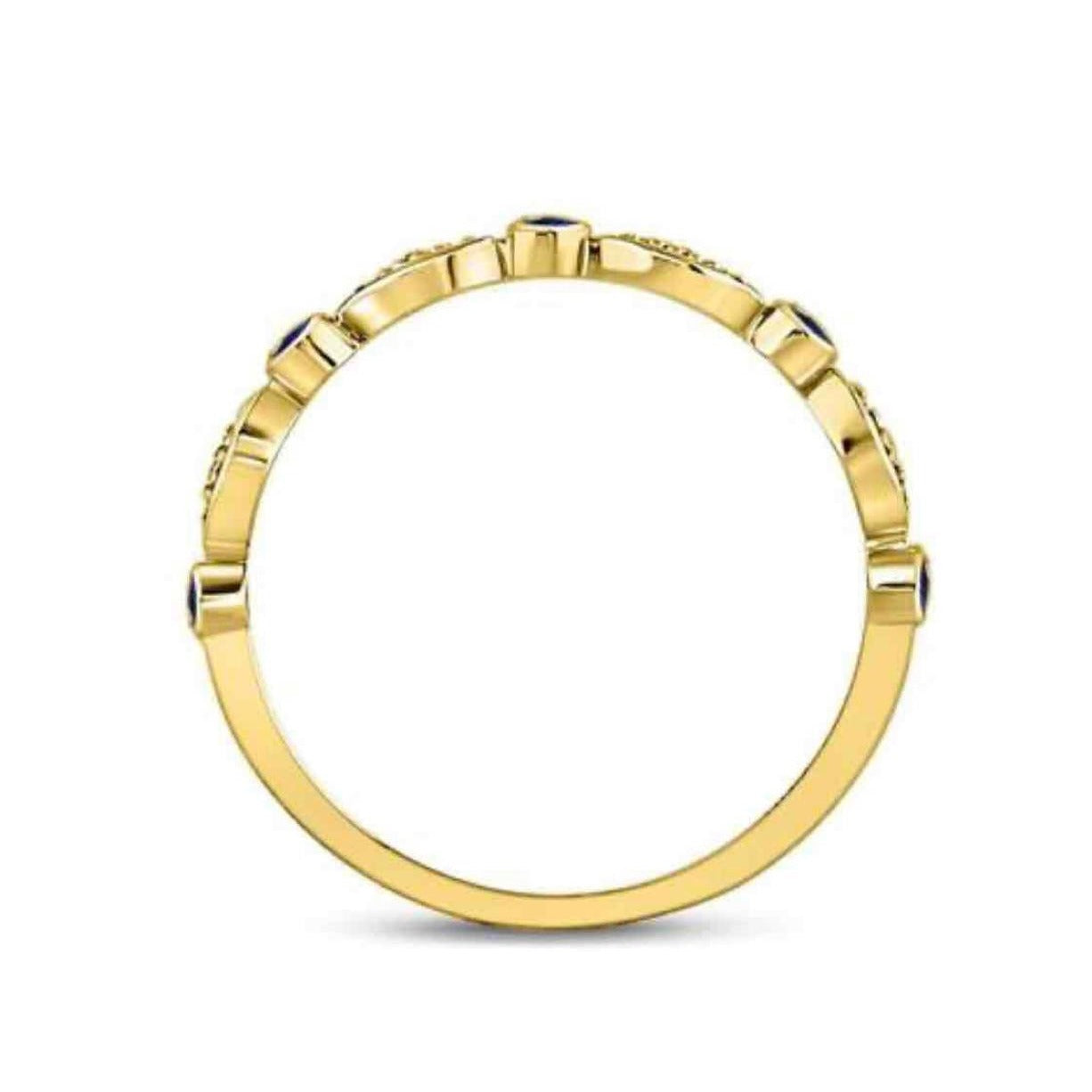 10K Yellow Gold 1/10ctw Blue Sapphire Diamond Stackable Band Ring