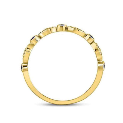 10K Yellow Gold 1/10ctw Blue Sapphire Diamond Stackable Band Ring