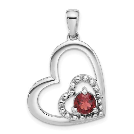 Sterling Silver Red Garnet Double Heart Pendant