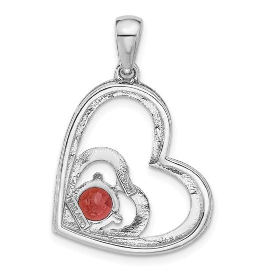 Sterling Silver Red Garnet Double Heart Pendant