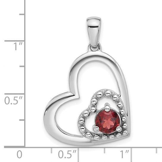 Sterling Silver Red Garnet Double Heart Pendant