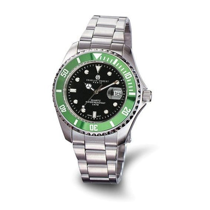 Charles-Hubert Paris Mens Silver & Green Quartz Dive Watch Date