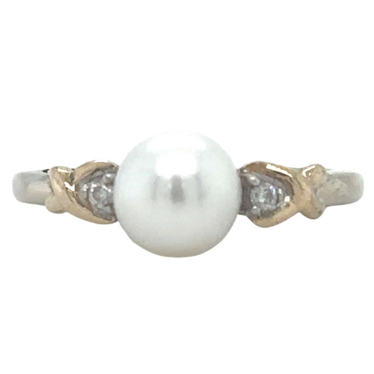 Pearl &  Diamond 14k Two-Tone Gold Size 6.25 Ring 1.8g