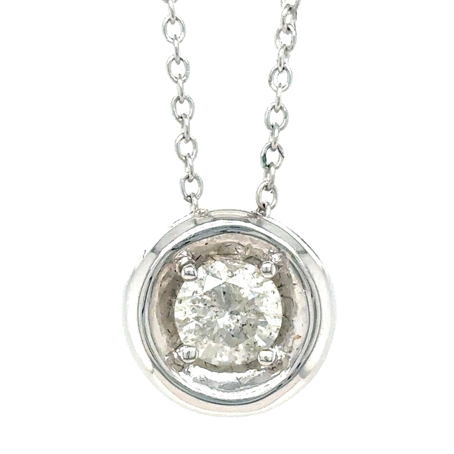 14K White Gold Necklace W/ 1/4Ct Round Diamond Pendant 2.4g