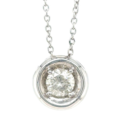 14K White Gold Necklace W/ 1/4Ct Round Diamond Pendant 2.4g
