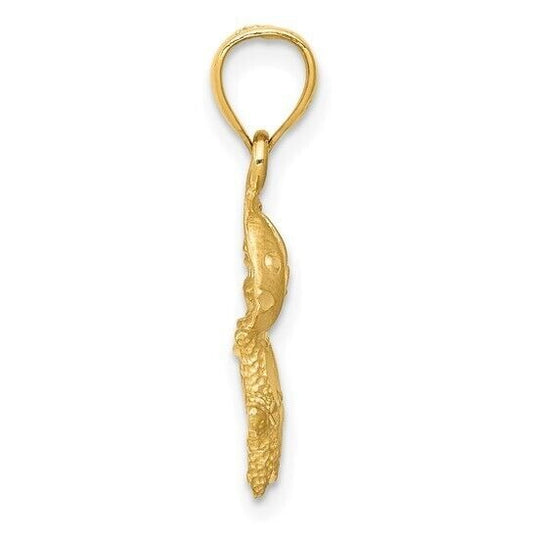 14k Yellow Gold Satin Diamond-cut Fish, Starfish and Sand Dollar Pendant