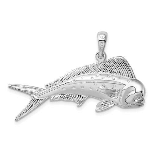 Sterling Silver Rhodium-Plated Polished 3D Mahi-Mahi Fish Pendant