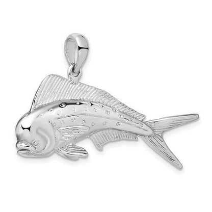 Sterling Silver Rhodium-Plated Polished 3D Mahi-Mahi Fish Pendant