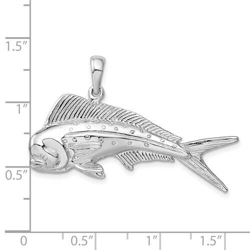 Sterling Silver Rhodium-Plated Polished 3D Mahi-Mahi Fish Pendant
