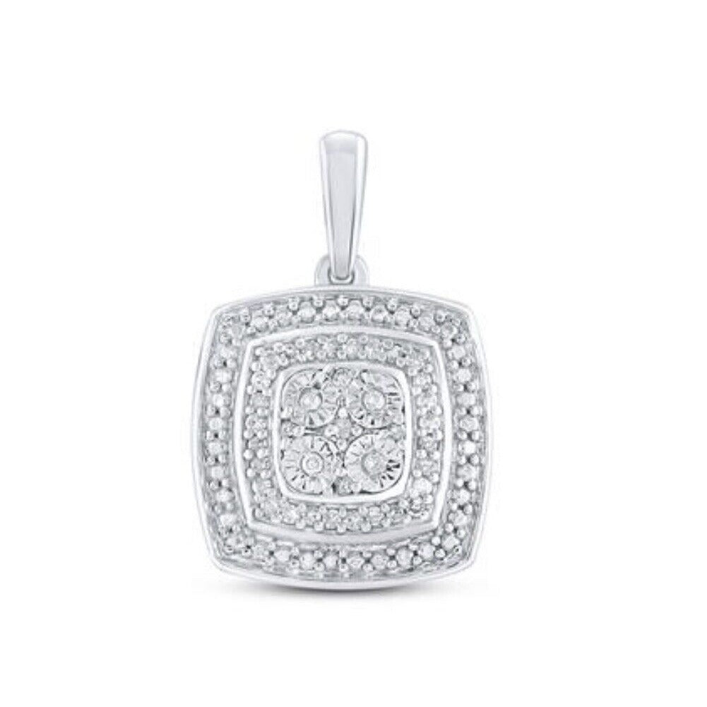 Sterling Silver Square Pendant With 1/12 ctw Round Diamonds