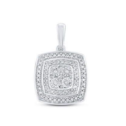 Sterling Silver Square Pendant With 1/12 ctw Round Diamonds