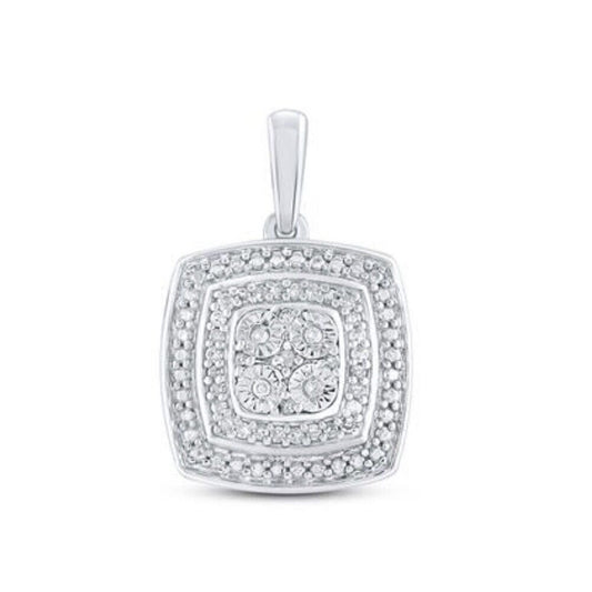Sterling Silver Square Pendant With 1/12 ctw Round Diamonds