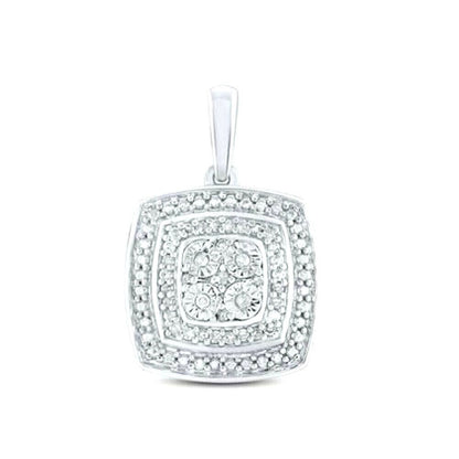 Sterling Silver Square Pendant With 1/12 ctw Round Diamonds