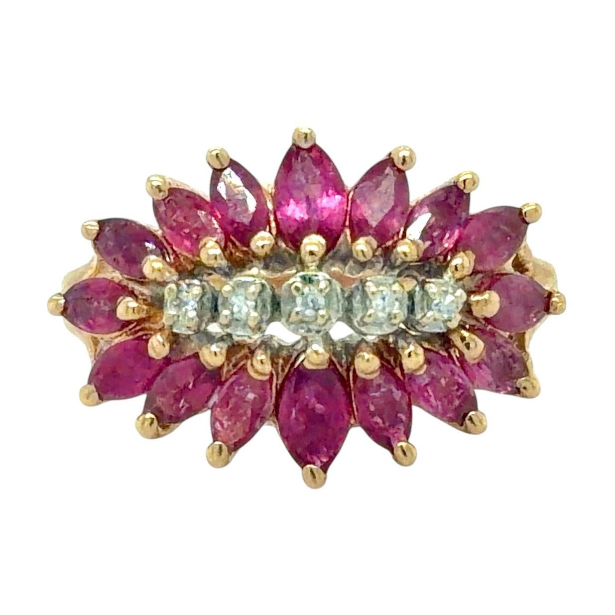 Ruby & Diamond Cluster 10k Yellow Gold Ring 4.2g Size 7.25