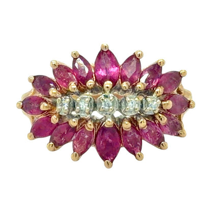 Ruby & Diamond Cluster 10k Yellow Gold Ring 4.2g Size 7.25
