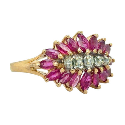 Ruby & Diamond Cluster 10k Yellow Gold Ring 4.2g Size 7.25