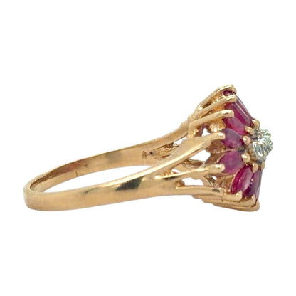 Ruby & Diamond Cluster 10k Yellow Gold Ring 4.2g Size 7.25