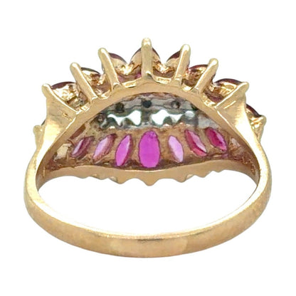 Ruby & Diamond Cluster 10k Yellow Gold Ring 4.2g Size 7.25