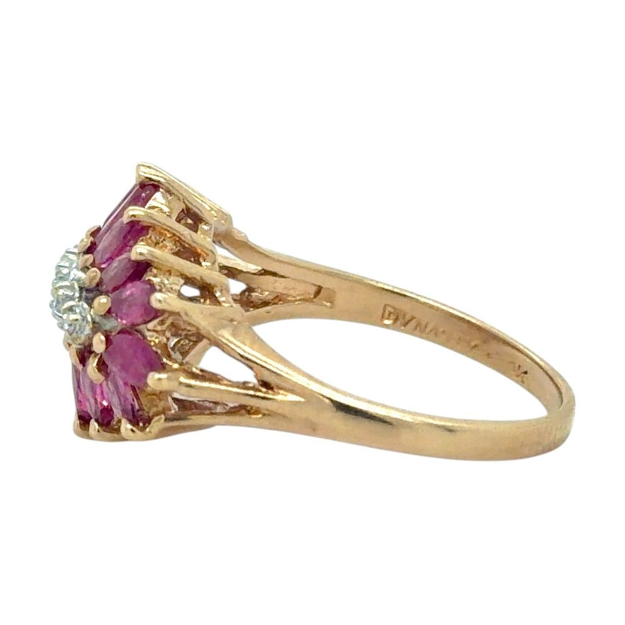 Ruby & Diamond Cluster 10k Yellow Gold Ring 4.2g Size 7.25