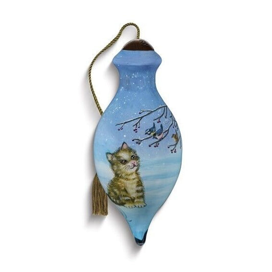 Ne'Qwa Art We Wish You a Meow-y Christmas by Hazel Lincoln Glass Ornament