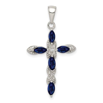 Sterling Silver Sapphire & Diamond Cross Pendant
