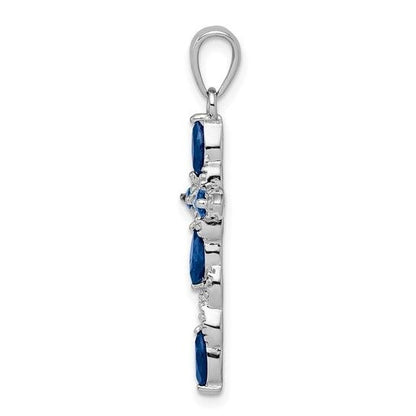 Sterling Silver Sapphire & Diamond Cross Pendant
